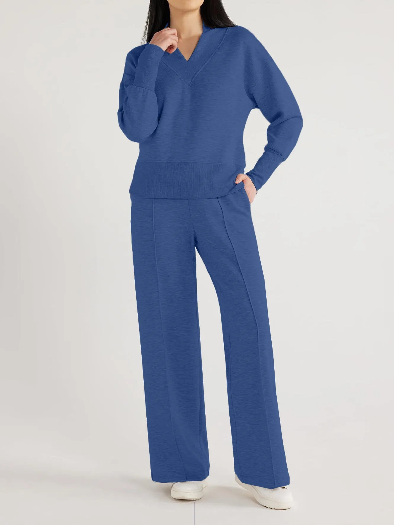 2024 New Women's Ultimate V-Neck Sweatshirt & Scuba Knit Trouser Pants Set