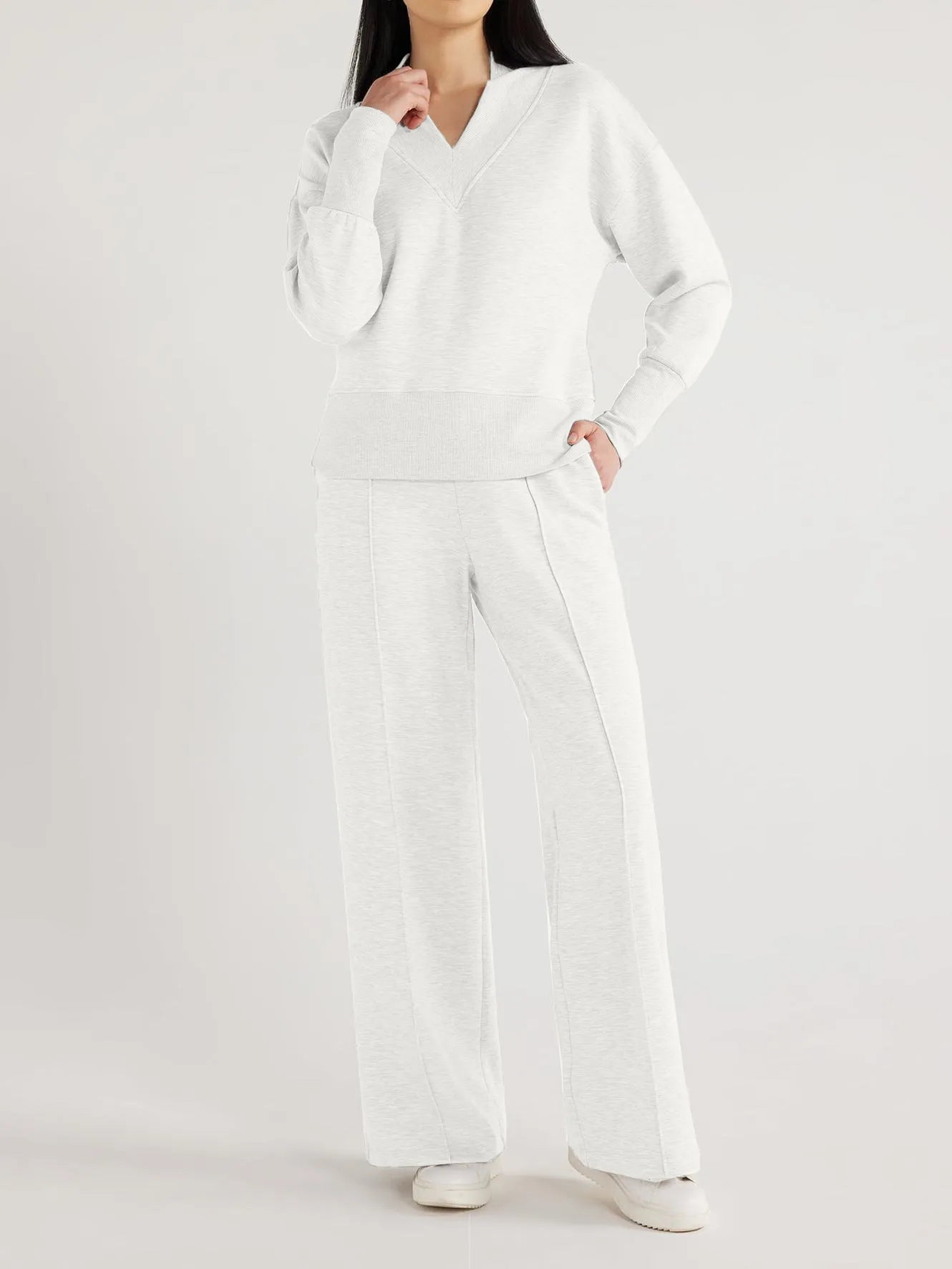 2024 New Women's Ultimate V-Neck Sweatshirt & Scuba Knit Trouser Pants Set