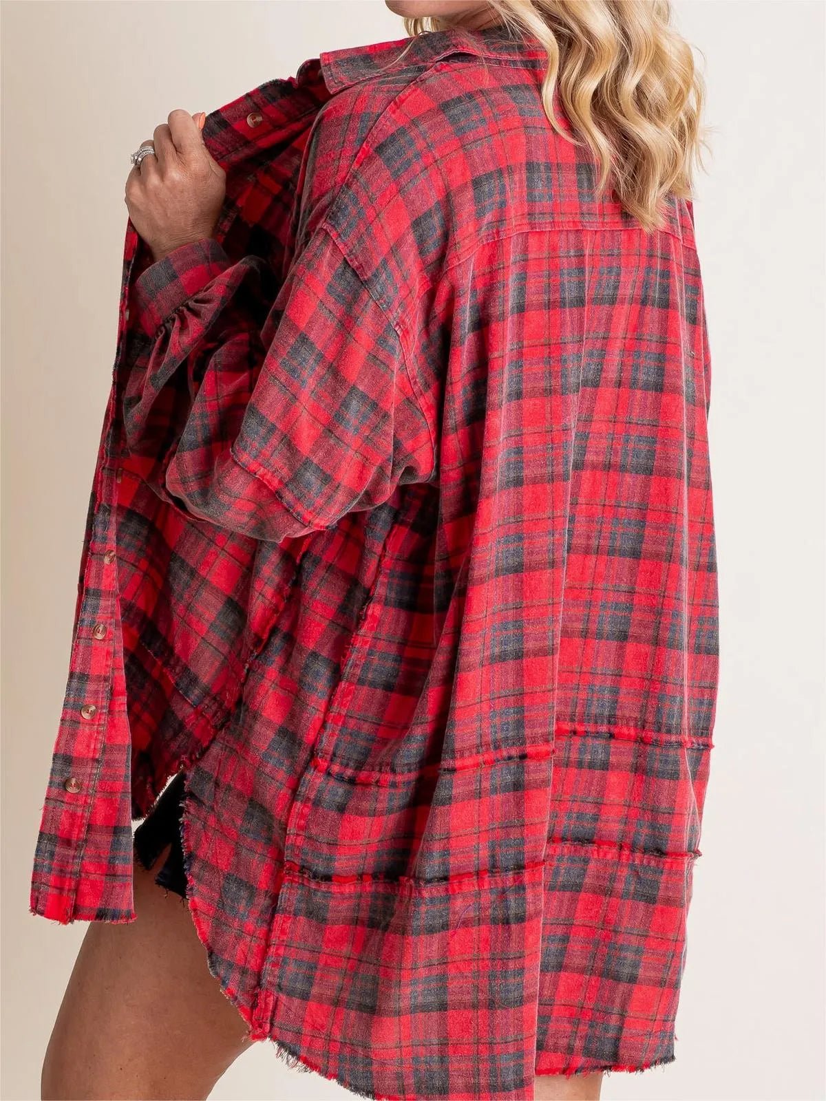 Tiktok Hot Sale Women's Seams Raw Edge Washed Oversized Shirt Jacket