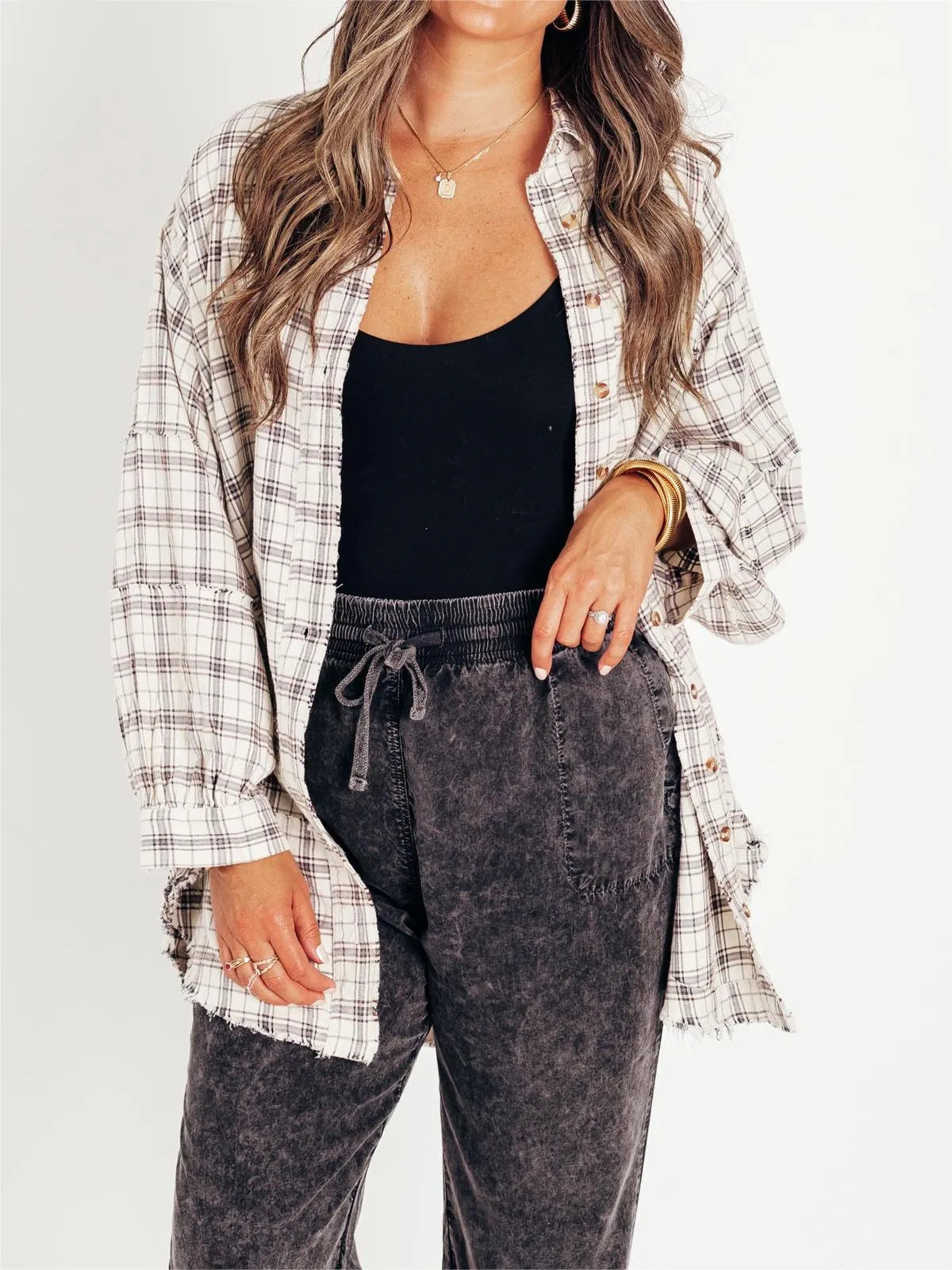 Tiktok Hot Sale Women's Seams Raw Edge Washed Oversized Shirt Jacket