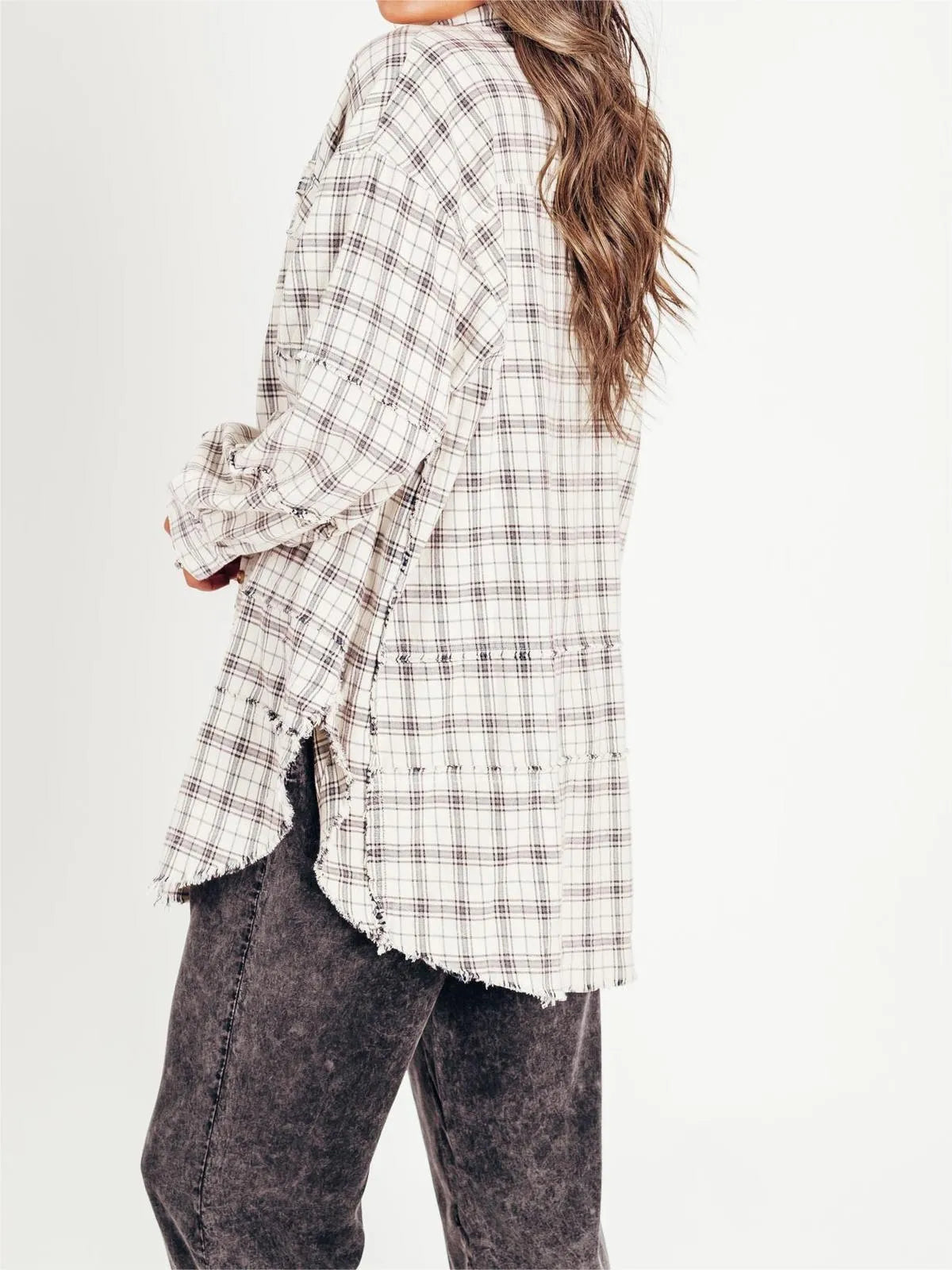 Tiktok Hot Sale Women's Seams Raw Edge Washed Oversized Shirt Jacket