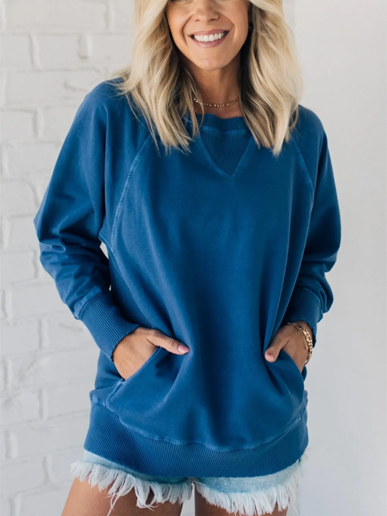 Ribbed Accent Pocketed Pullover