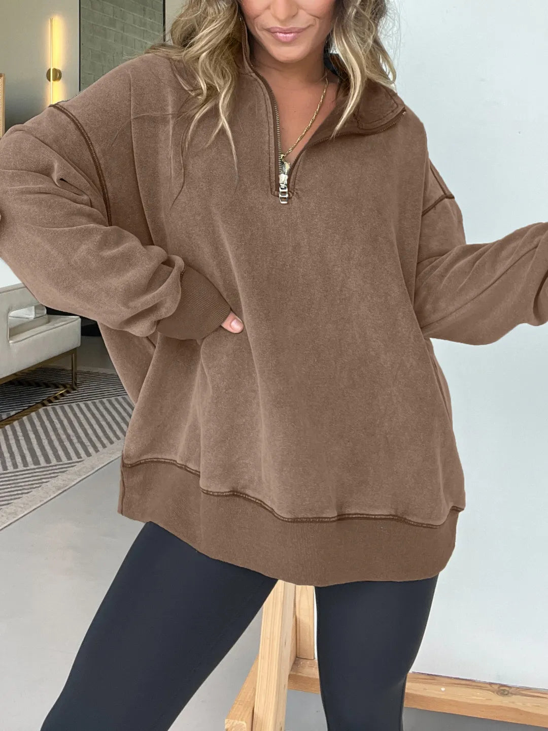 Women's Oversized Quarter Zip Vintage Pullover