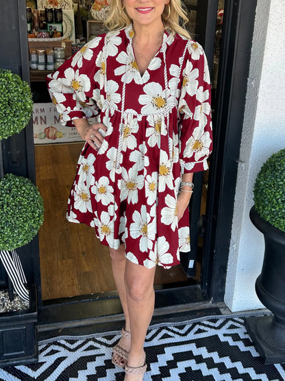 V-neck Puff Sleeve Floral Dress