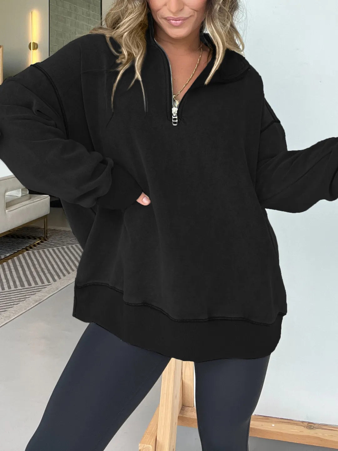 Women's Oversized Quarter Zip Vintage Pullover