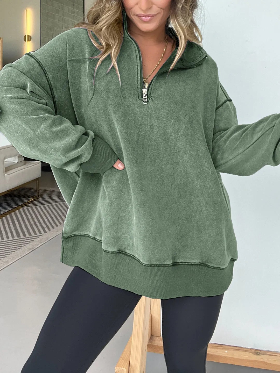 Women's Oversized Quarter Zip Vintage Pullover