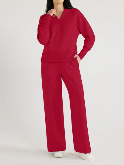 2024 New Women's Ultimate V-Neck Sweatshirt & Scuba Knit Trouser Pants Set