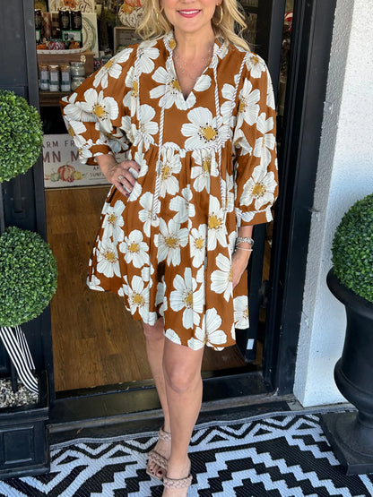 V-neck Puff Sleeve Floral Dress