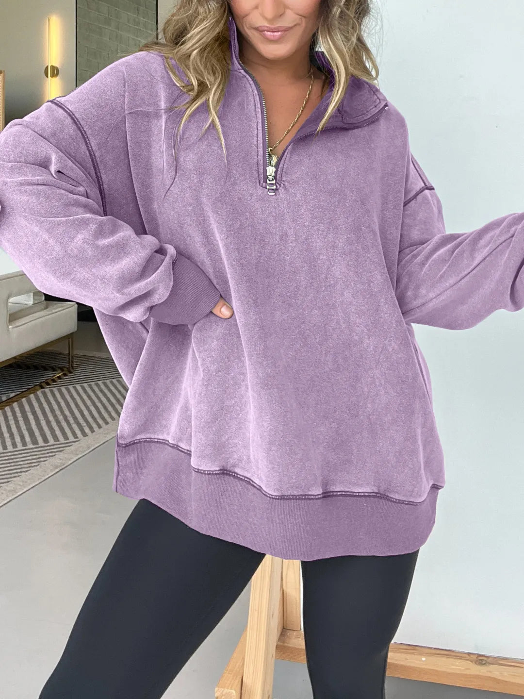 Women's Oversized Quarter Zip Vintage Pullover