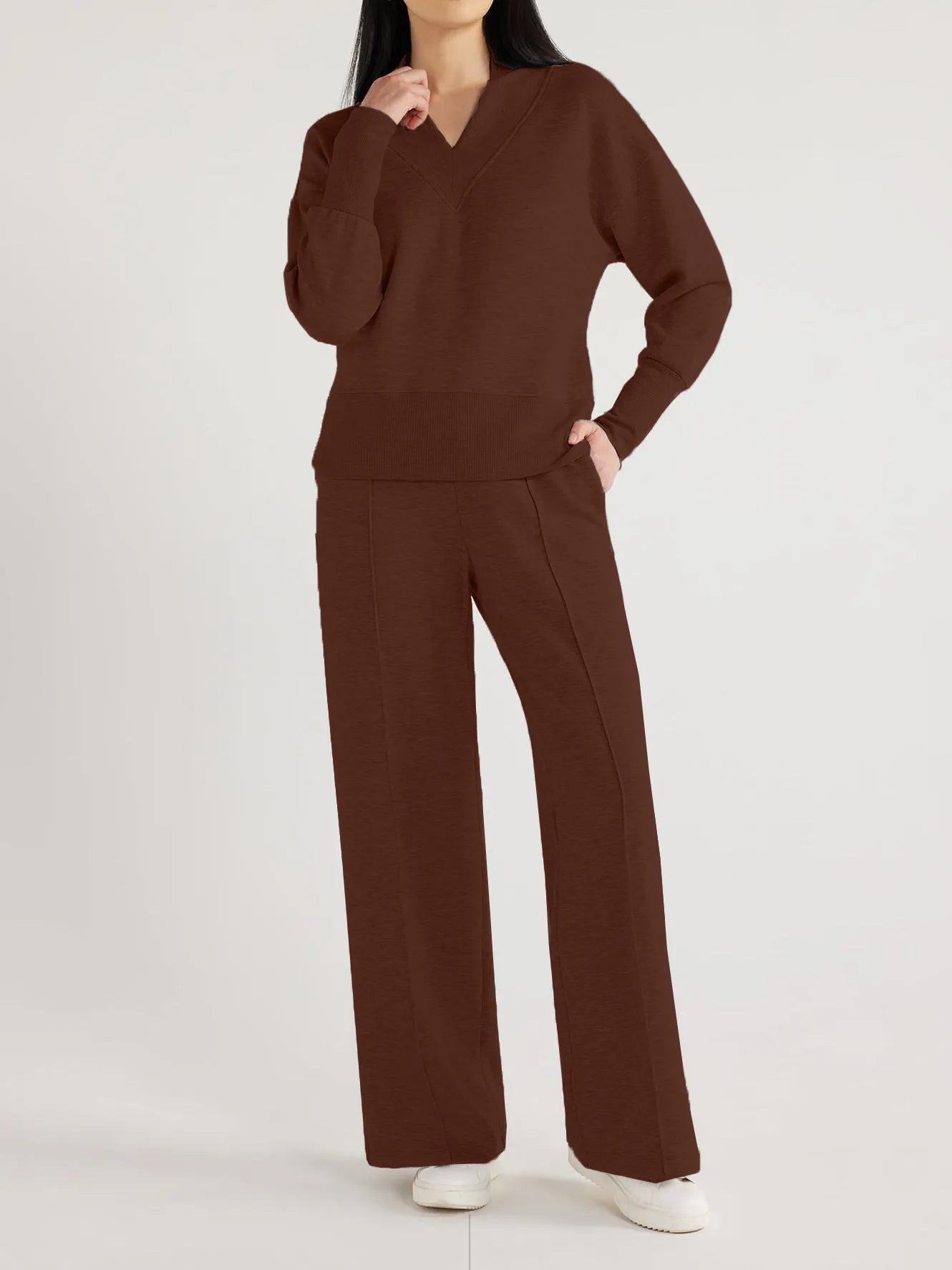 2024 New Women's Ultimate V-Neck Sweatshirt & Scuba Knit Trouser Pants Set