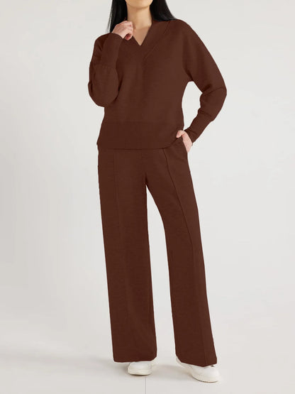 2024 New Women's Ultimate V-Neck Sweatshirt & Scuba Knit Trouser Pants Set