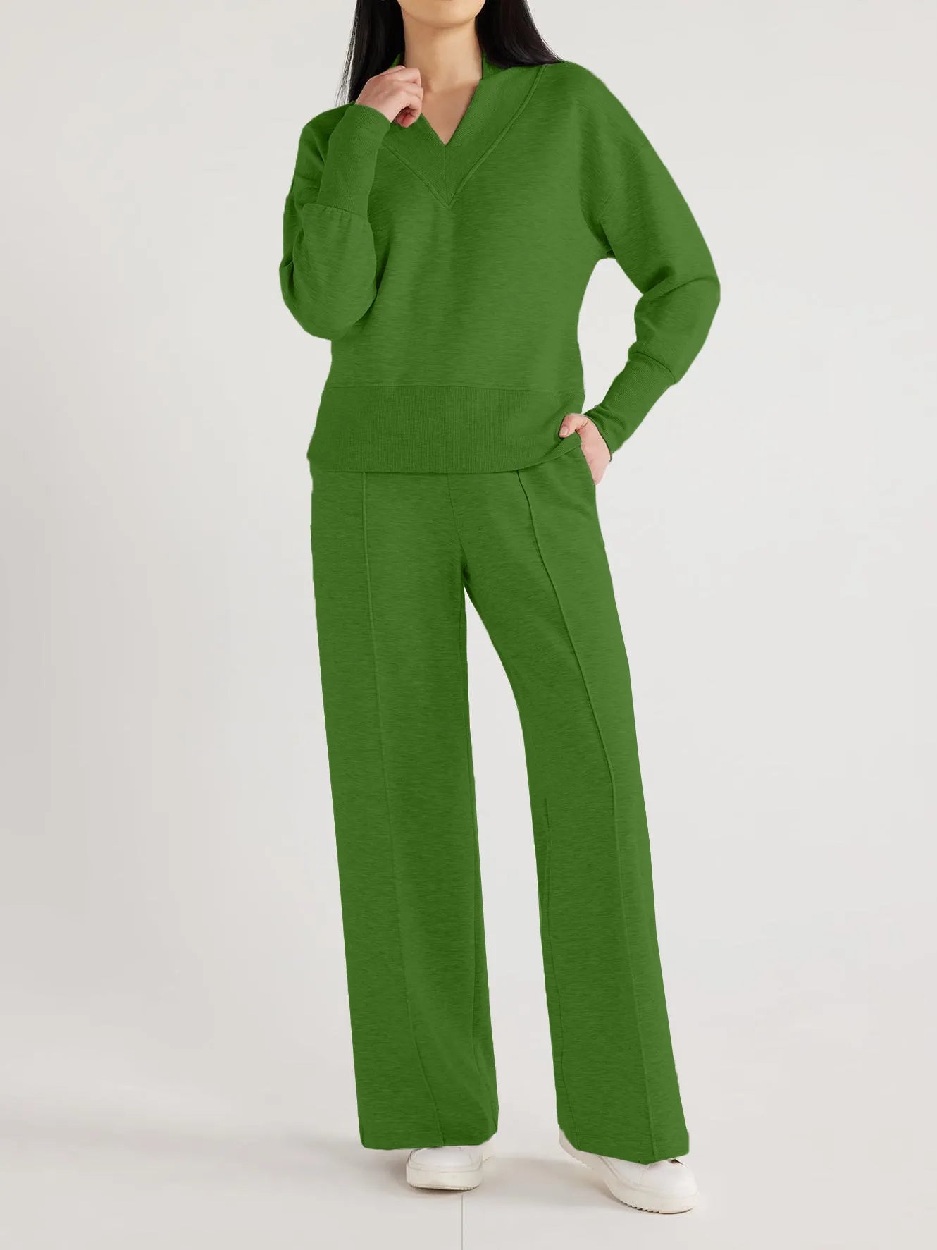 2024 New Women's Ultimate V-Neck Sweatshirt & Scuba Knit Trouser Pants Set