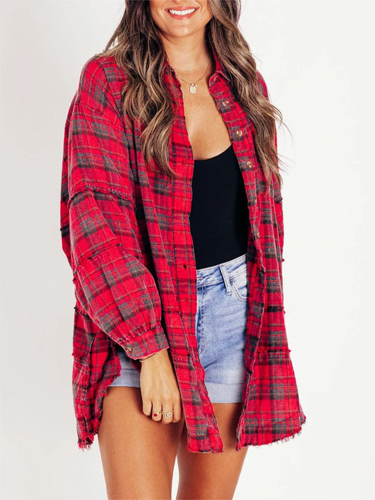 Tiktok Hot Sale Women's Seams Raw Edge Washed Oversized Shirt Jacket