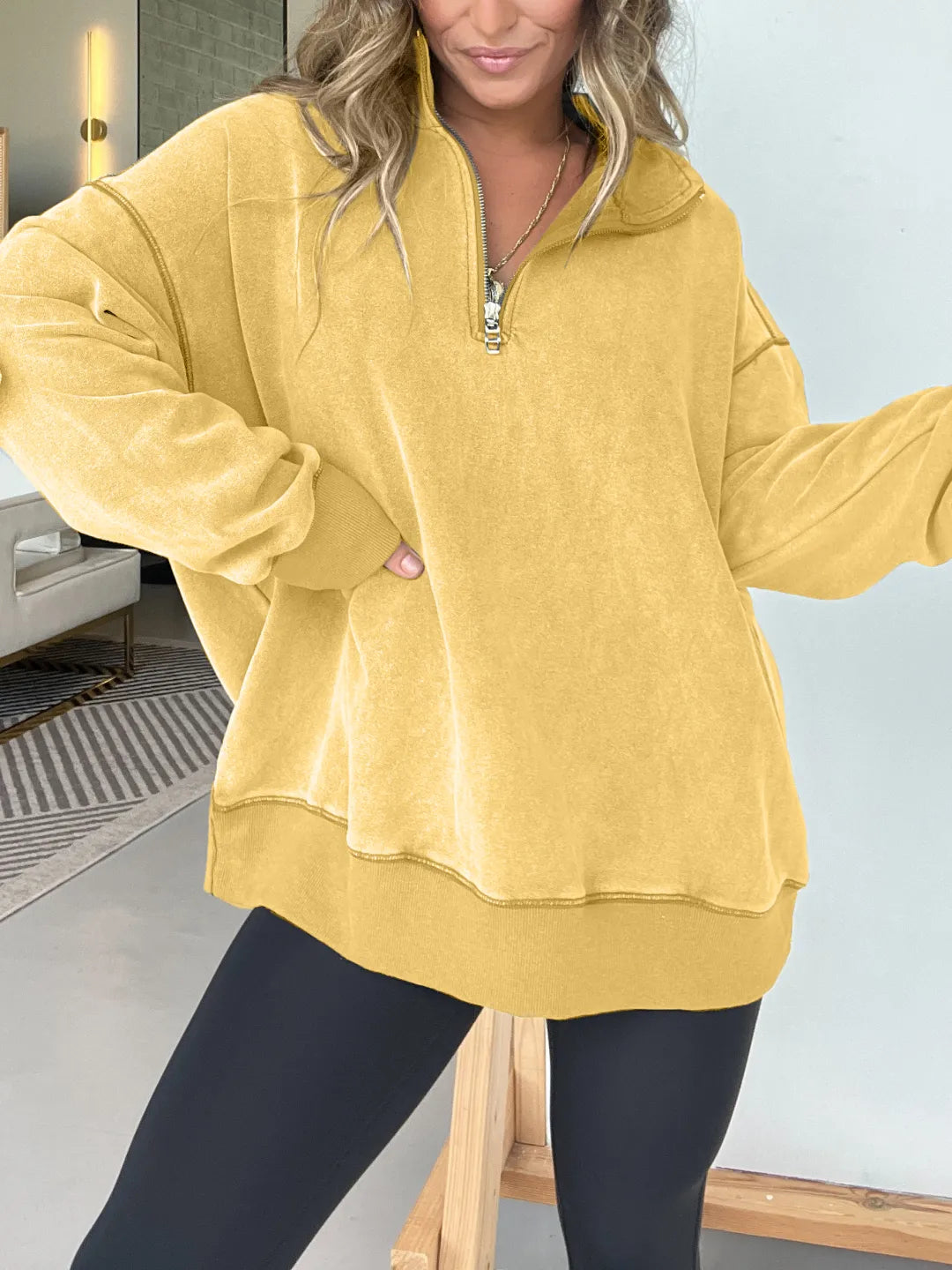 Women's Oversized Quarter Zip Vintage Pullover