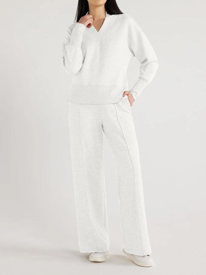 2024 New Women's Ultimate V-Neck Sweatshirt & Scuba Knit Trouser Pants Set