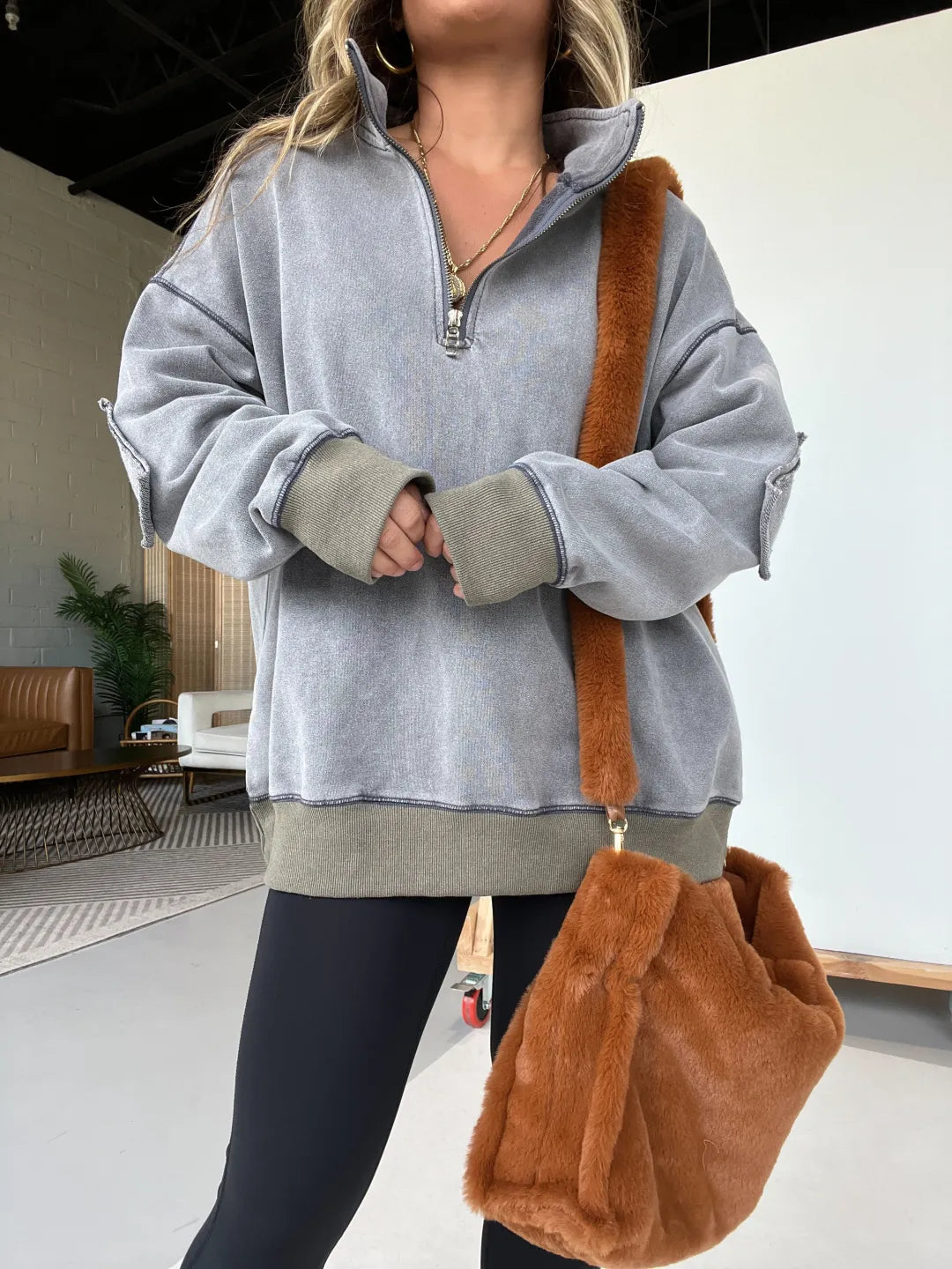 Women's Oversized Quarter Zip Vintage Pullover