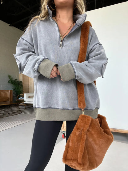 Women's Oversized Quarter Zip Vintage Pullover