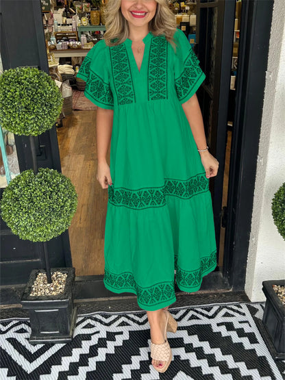 Women's V-Neck Boho Maxi Dress