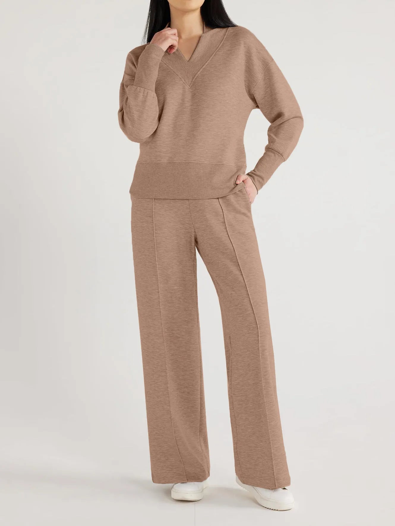 2024 New Women's Ultimate V-Neck Sweatshirt & Scuba Knit Trouser Pants Set