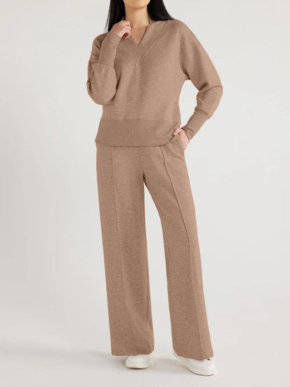 2024 New Women's Ultimate V-Neck Sweatshirt & Scuba Knit Trouser Pants Set
