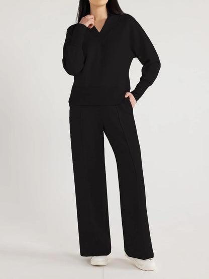 2024 New Women's Ultimate V-Neck Sweatshirt & Scuba Knit Trouser Pants Set