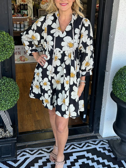 V-neck Puff Sleeve Floral Dress