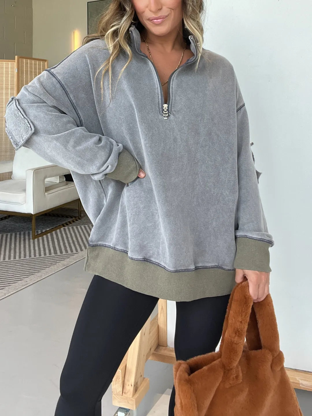 Women's Oversized Quarter Zip Vintage Pullover