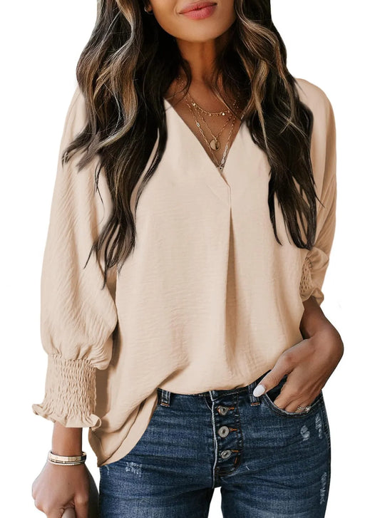 Women's Casual 3/4 Sleeve V Neck Basic Tops