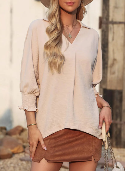 Women's Casual 3/4 Sleeve V Neck Basic Tops