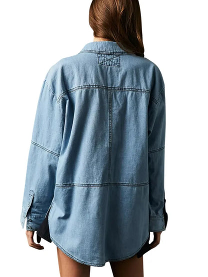 Women's Denim V-Neck Pullover Shirt