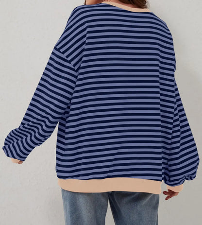 Women's Oversized Striped Long Sleeve Pullover