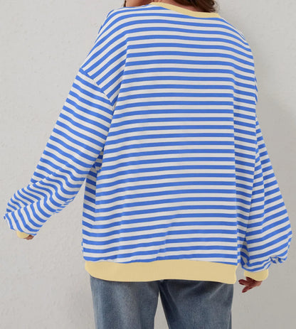 Women's Oversized Striped Long Sleeve Pullover