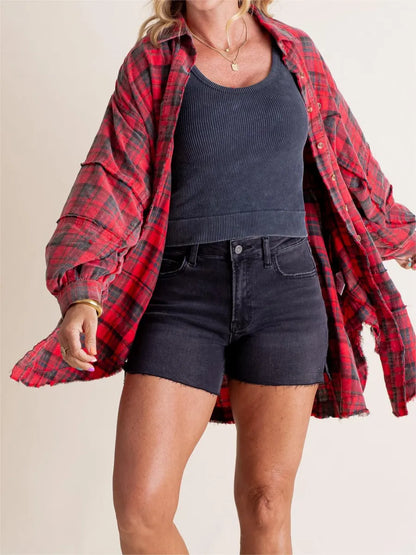 Tiktok Hot Sale Women's Seams Raw Edge Washed Oversized Shirt Jacket