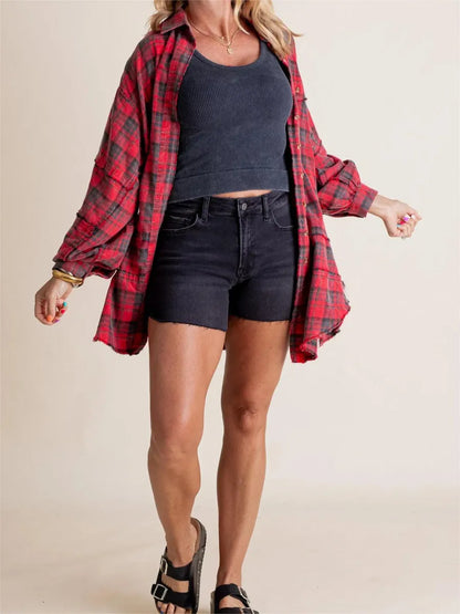 Tiktok Hot Sale Women's Seams Raw Edge Washed Oversized Shirt Jacket