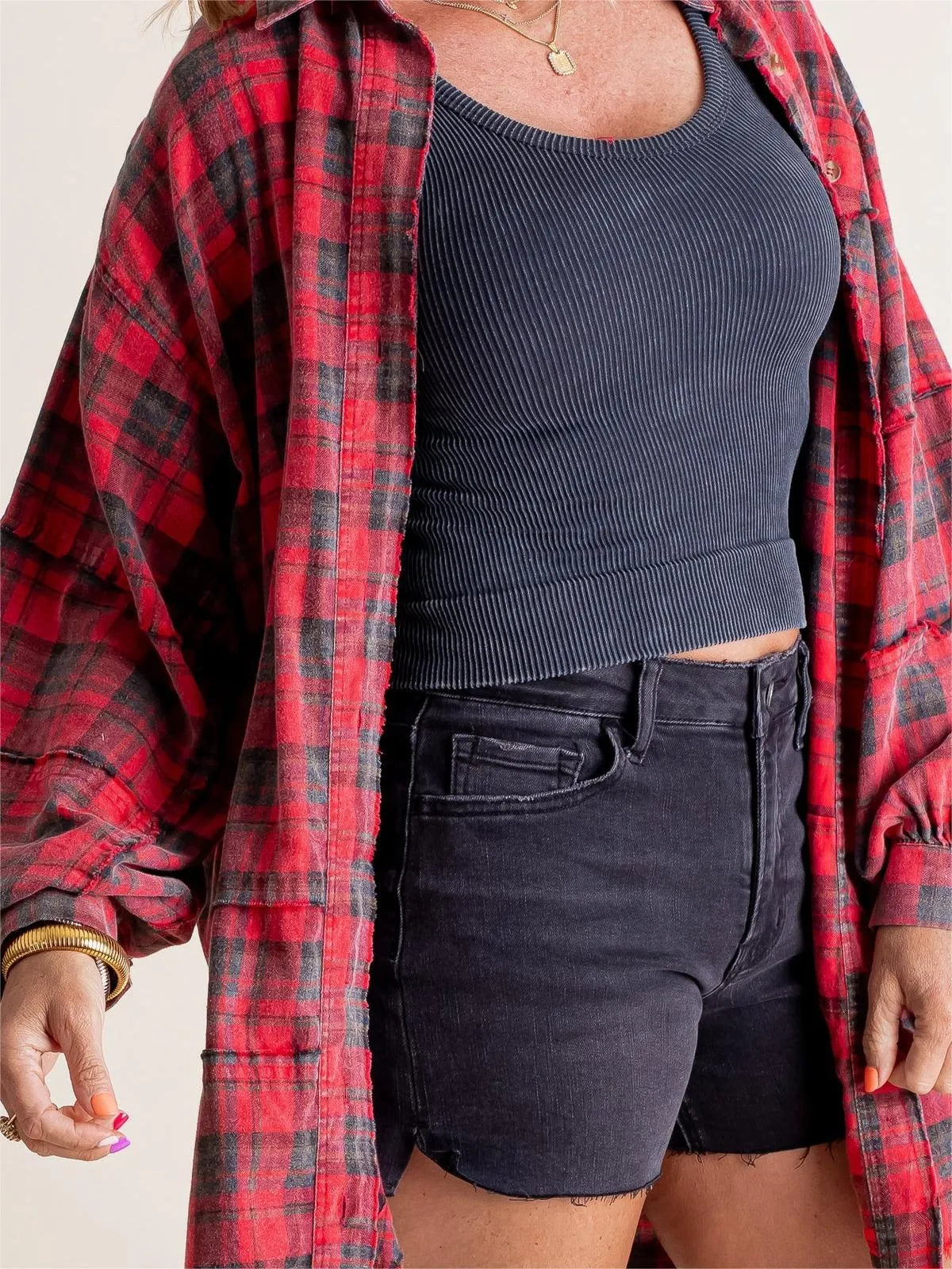 Tiktok Hot Sale Women's Seams Raw Edge Washed Oversized Shirt Jacket