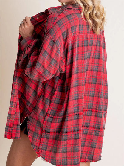 Tiktok Hot Sale Women's Seams Raw Edge Washed Oversized Shirt Jacket