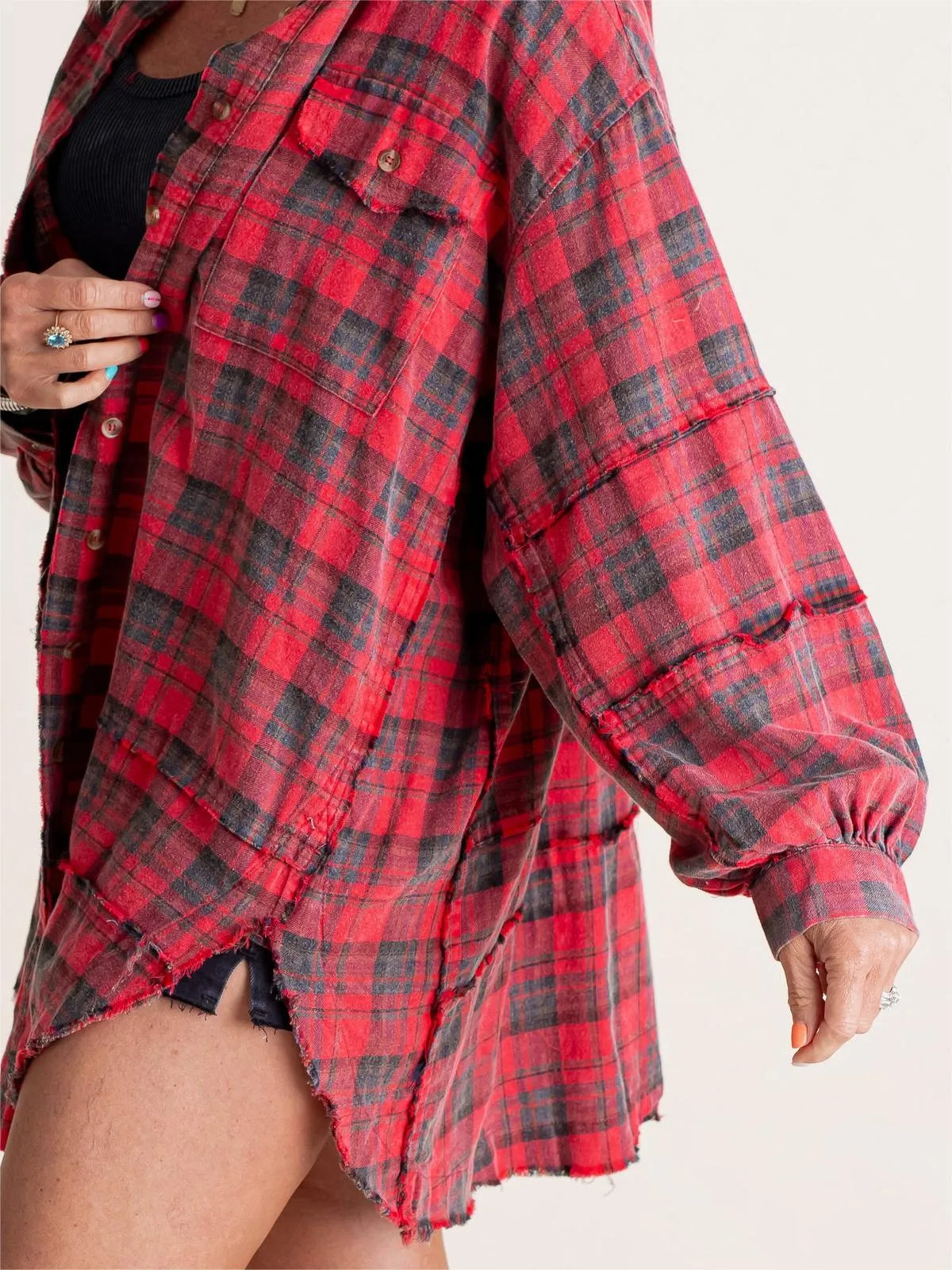 Tiktok Hot Sale Women's Seams Raw Edge Washed Oversized Shirt Jacket