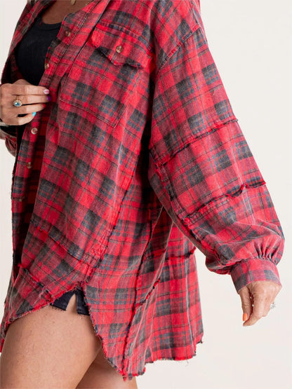 Tiktok Hot Sale Women's Seams Raw Edge Washed Oversized Shirt Jacket