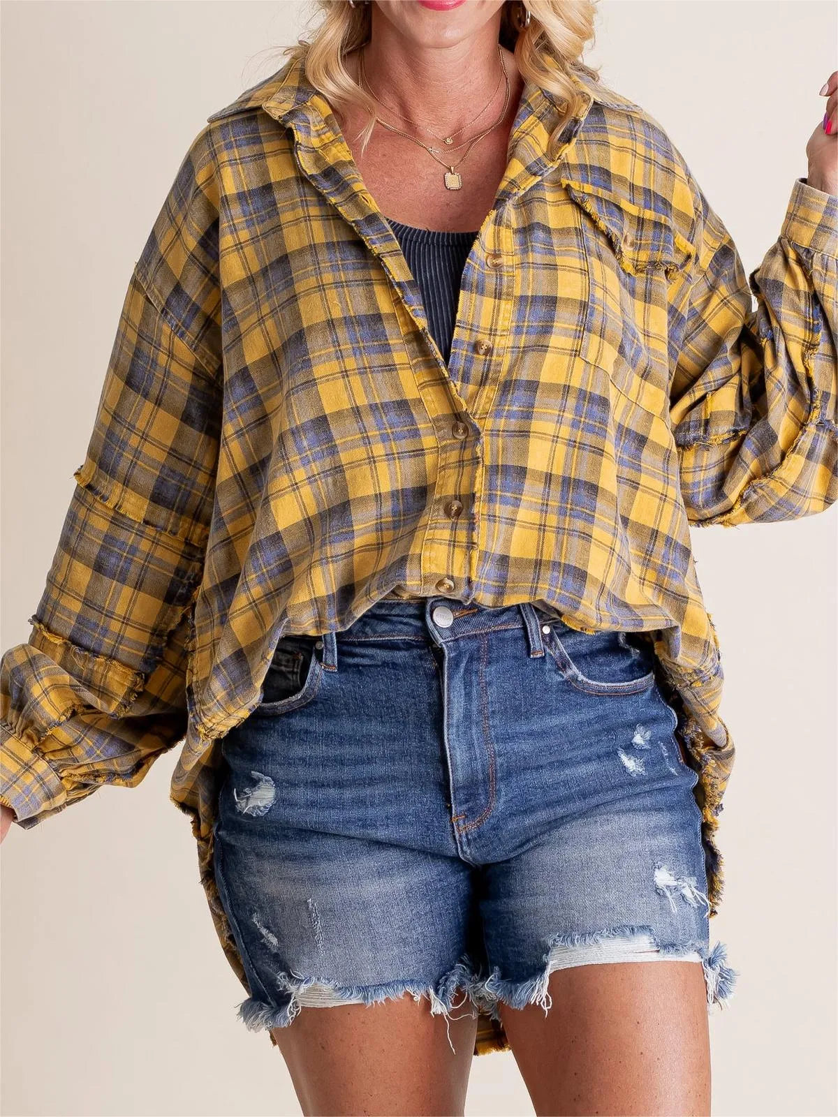Tiktok Hot Sale Women's Seams Raw Edge Washed Oversized Shirt Jacket