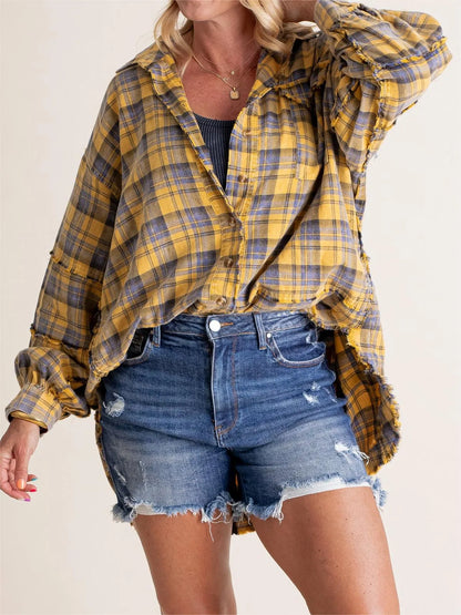 Tiktok Hot Sale Women's Seams Raw Edge Washed Oversized Shirt Jacket