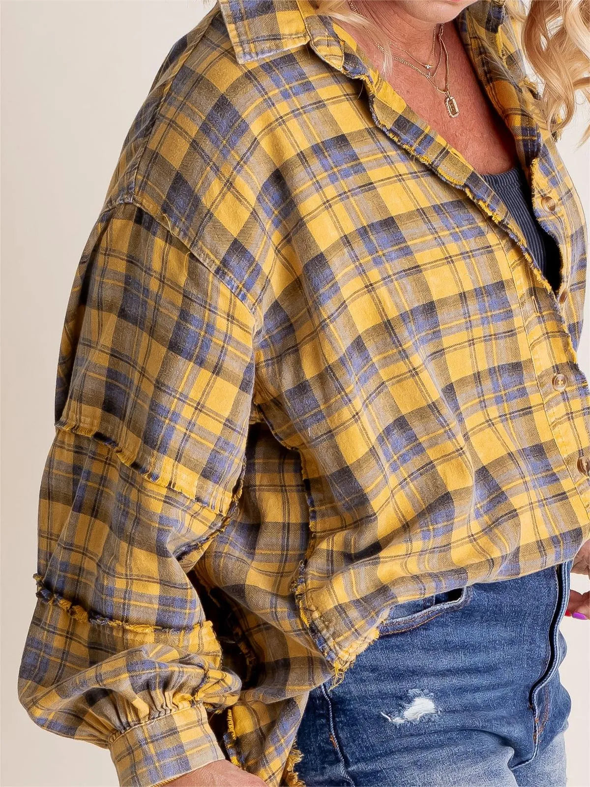 Tiktok Hot Sale Women's Seams Raw Edge Washed Oversized Shirt Jacket