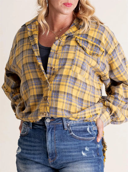 Tiktok Hot Sale Women's Seams Raw Edge Washed Oversized Shirt Jacket