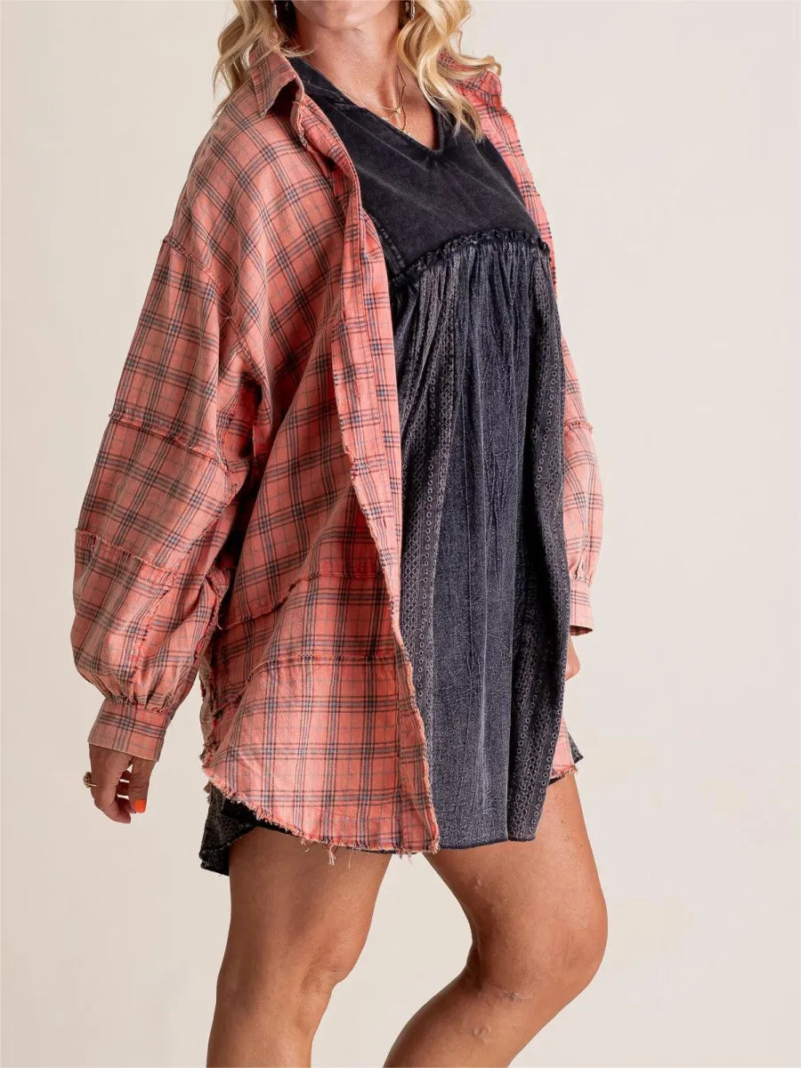 Tiktok Hot Sale Women's Seams Raw Edge Washed Oversized Shirt Jacket