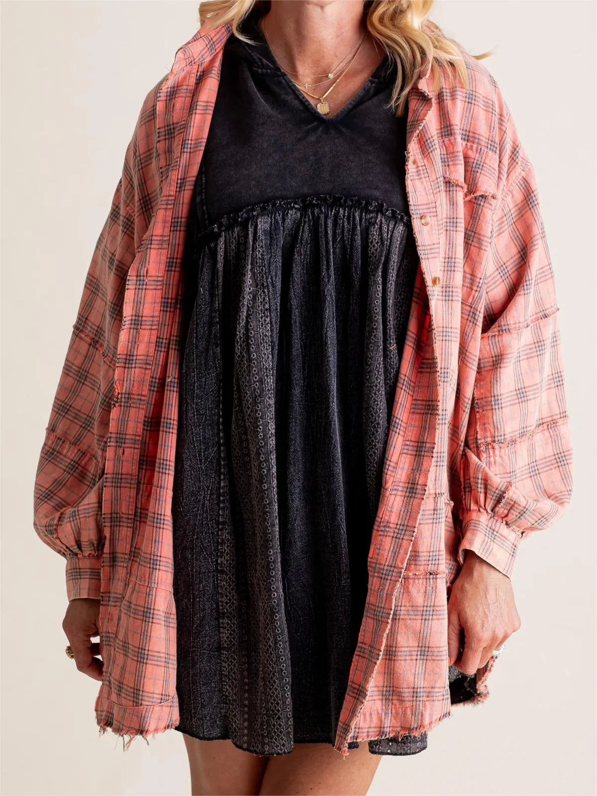 Tiktok Hot Sale Women's Seams Raw Edge Washed Oversized Shirt Jacket