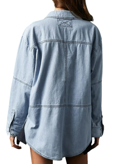 Women's Denim V-Neck Pullover Shirt