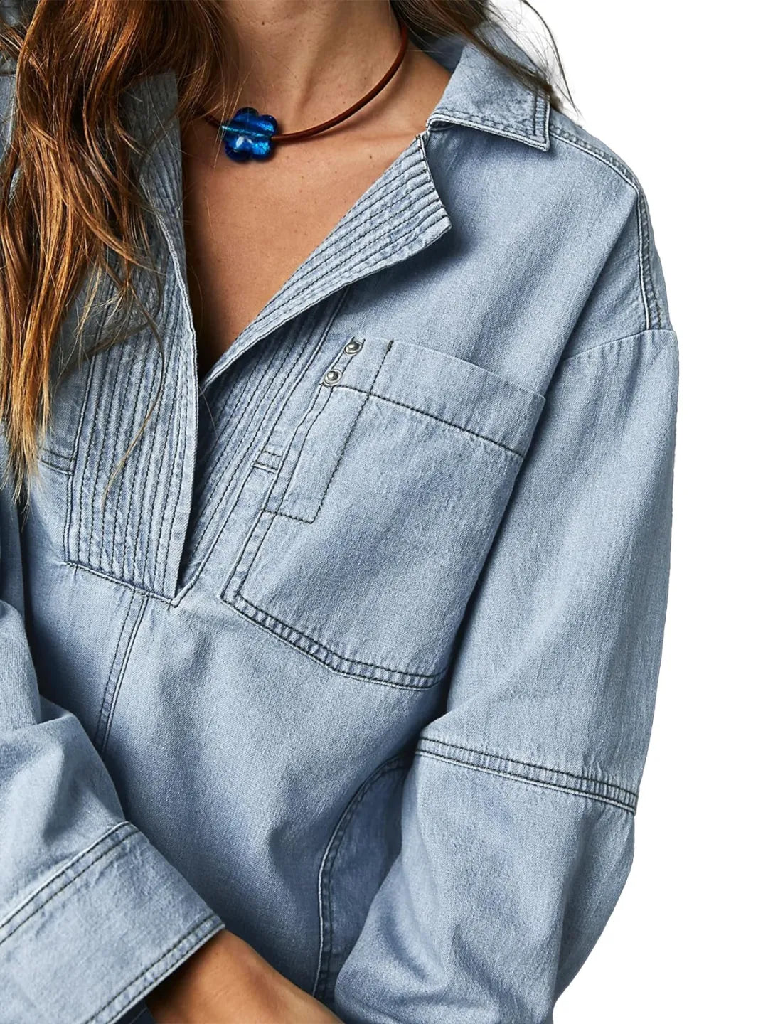 Women's Denim V-Neck Pullover Shirt