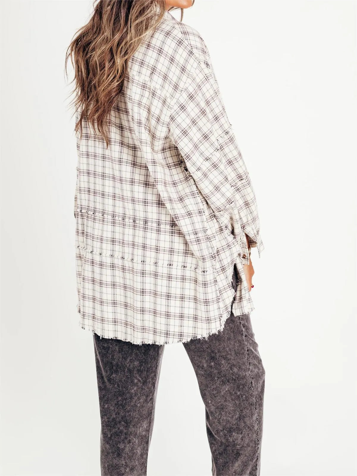 Tiktok Hot Sale Women's Seams Raw Edge Washed Oversized Shirt Jacket