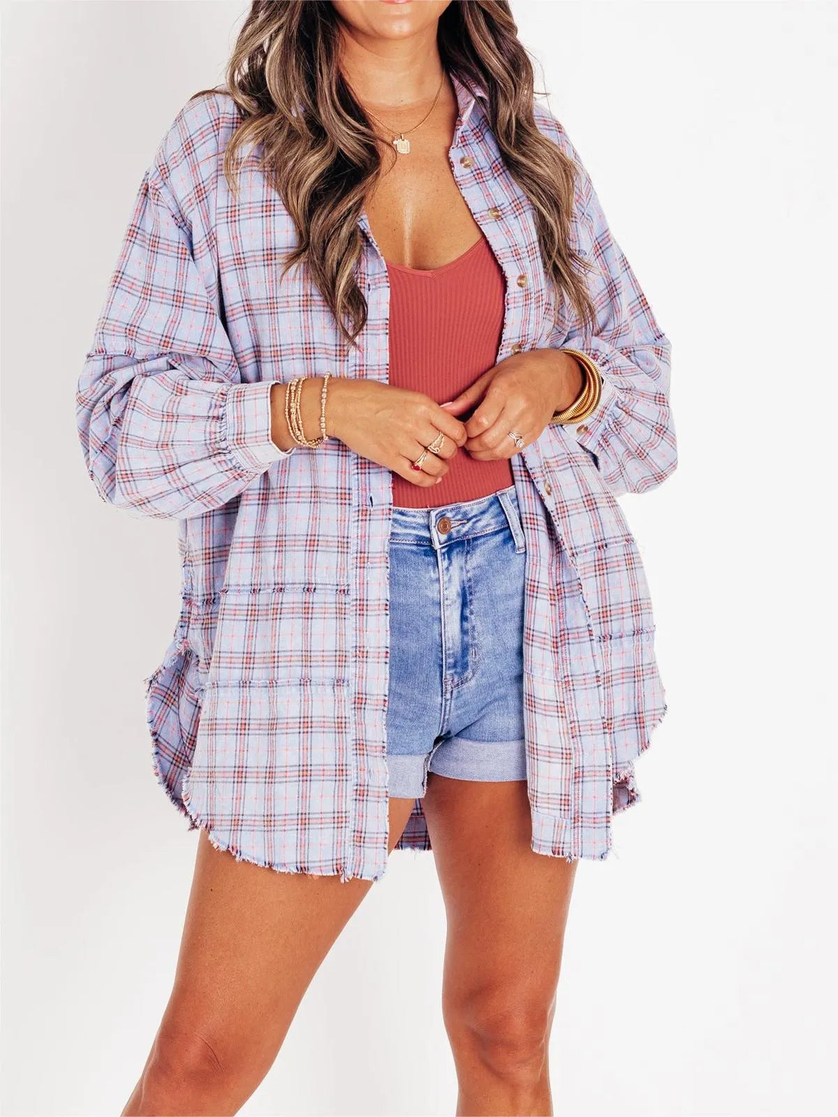 Tiktok Hot Sale Women's Seams Raw Edge Washed Oversized Shirt Jacket