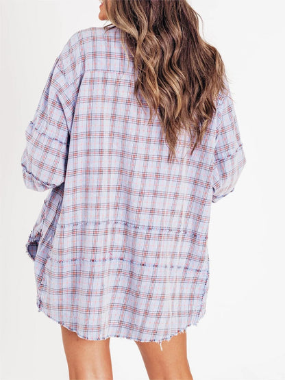 Tiktok Hot Sale Women's Seams Raw Edge Washed Oversized Shirt Jacket
