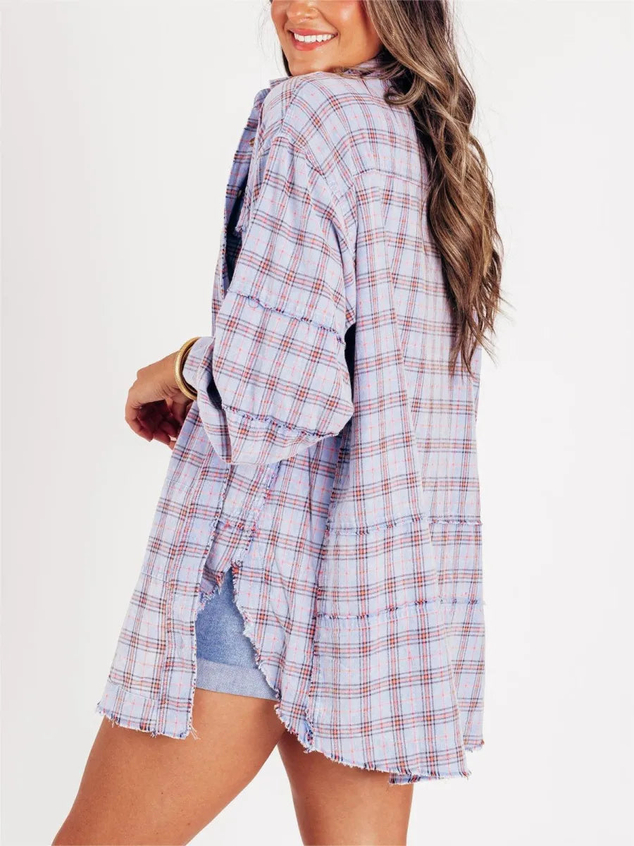 Tiktok Hot Sale Women's Seams Raw Edge Washed Oversized Shirt Jacket